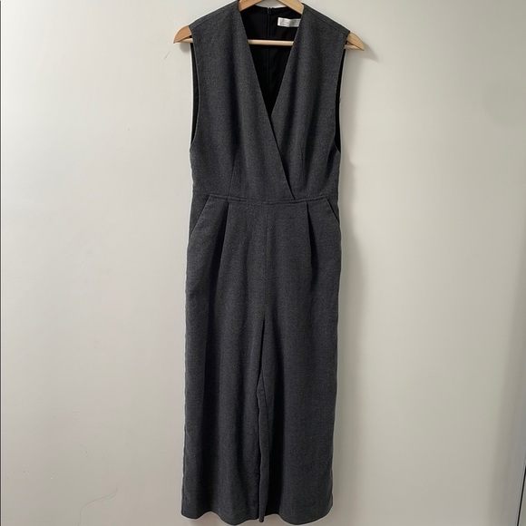 Oak & Fort herringbone tweed jumpsuit XS gray sleeveless wide leg pant suit - Picture 1 of 16